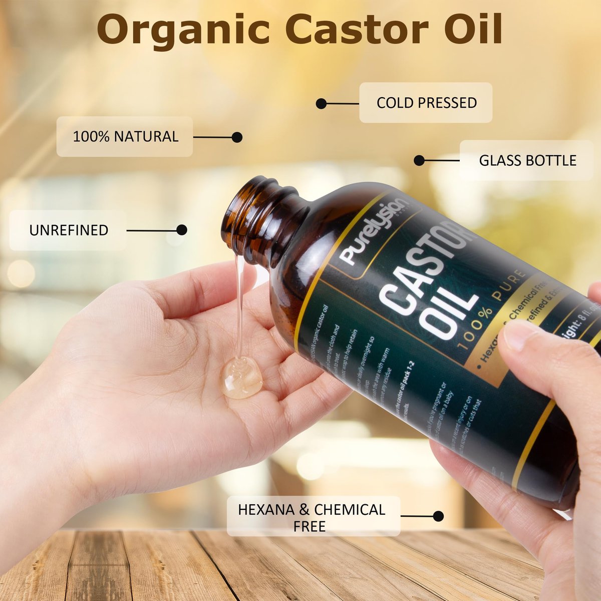 Purelysian Beauty Castor Oil Pack Wrap Organic Cotton - 7 Piece Castor Oil Kit for Stomach and Liver Detox (8 fl oz / 237 ml) Avelisse