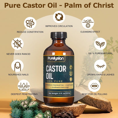 Purelysian Beauty Castor Oil Pack Wrap Organic Cotton - 7 Piece Castor Oil Kit for Stomach and Liver Detox (8 fl oz / 237 ml) Avelisse