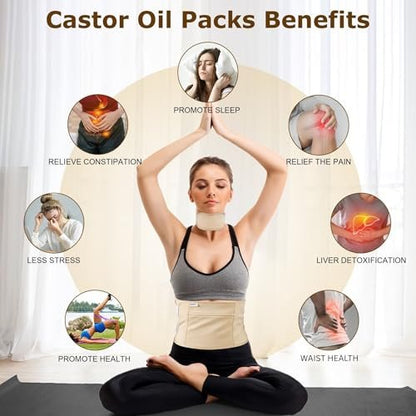 Purelysian Beauty Castor Oil Pack Wrap Organic Cotton - 7 Piece Castor Oil Kit for Stomach and Liver Detox (8 fl oz / 237 ml) Avelisse