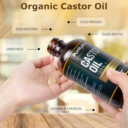 Purelysian Beauty Castor Oil Pack Wrap Organic Cotton - 7 Piece Castor Oil Kit for Stomach and Liver Detox (8 fl oz / 237 ml) Avelisse