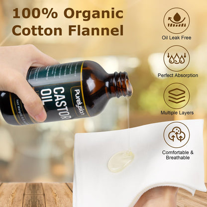 Purelysian Beauty Castor Oil Pack Wrap Organic Cotton - 7 Piece Castor Oil Kit for Stomach and Liver Detox (8 fl oz / 237 ml) Avelisse