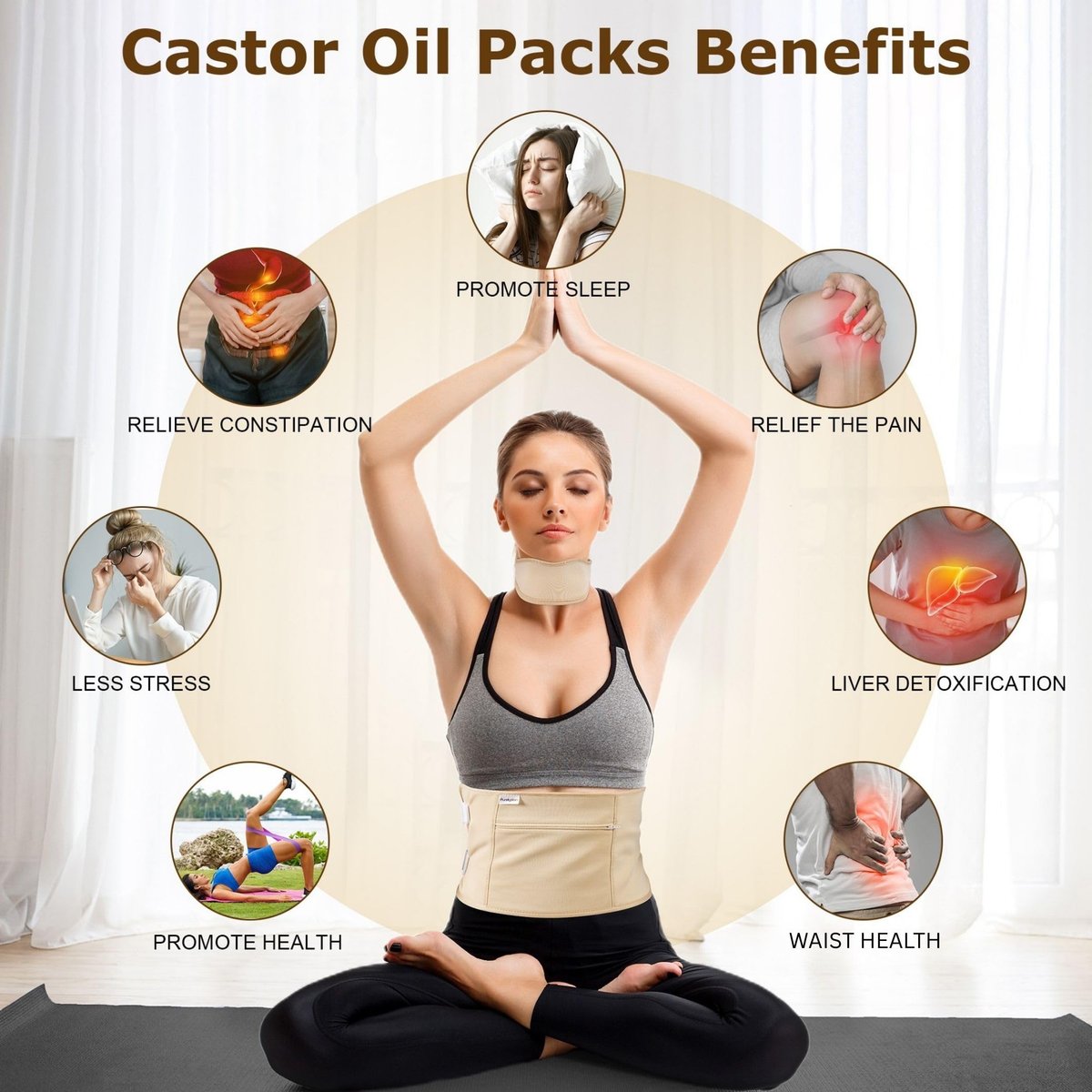 Purelysian Beauty Castor Oil Pack Wrap Organic Cotton - 7 Piece Castor Oil Kit for Stomach and Liver Detox (8 fl oz / 237 ml) Avelisse