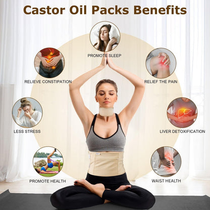Purelysian Beauty Castor Oil Pack Wrap Organic Cotton - 7 Piece Castor Oil Kit for Stomach and Liver Detox (8 fl oz / 237 ml) Avelisse