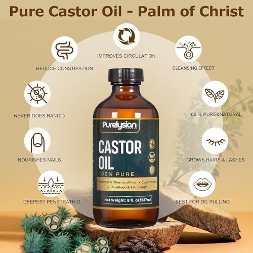 Purelysian Beauty Castor Oil Pack Wrap Organic Cotton - 7 Piece Castor Oil Kit for Stomach and Liver Detox (8 fl oz / 237 ml) Avelisse