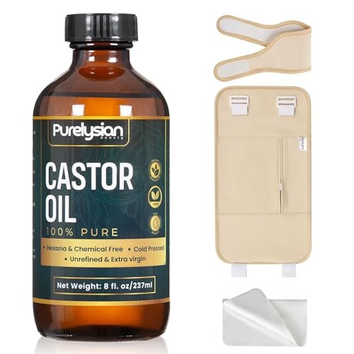 Purelysian Beauty Castor Oil Pack Wrap Organic Cotton - 7 Piece Castor Oil Kit for Stomach and Liver Detox (8 fl oz / 237 ml) Avelisse