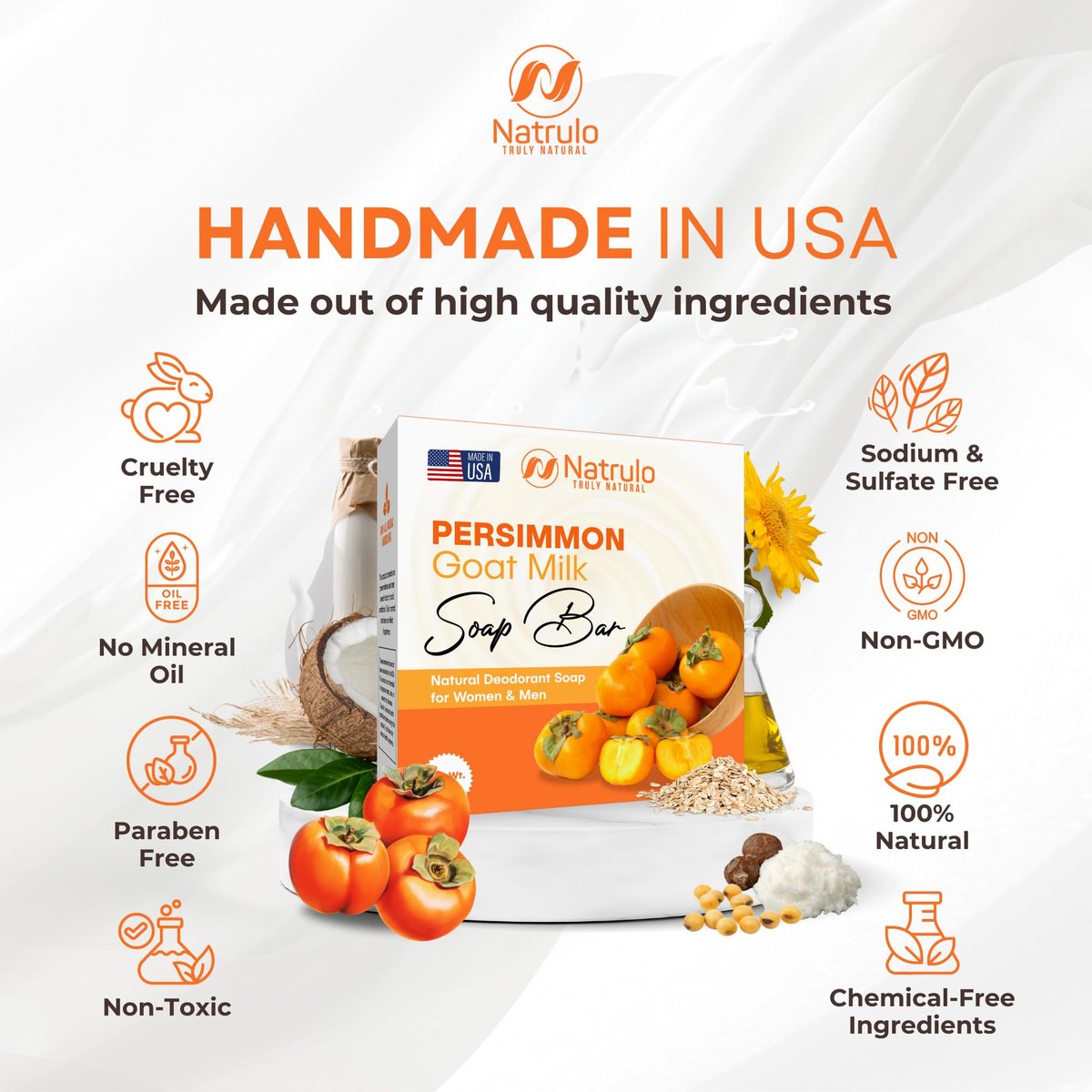 Persimmon Soap Bar for Body Odor Control – Purifying Deodorizing Body Wash with Goat Milk – Natural Deodorant Soap for Men & Women, 5 oz - görsel 7