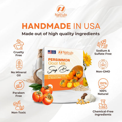 Persimmon Soap Bar for Body Odor Control – Purifying Deodorizing Body Wash with Goat Milk – Natural Deodorant Soap for Men & Women, 5 oz
