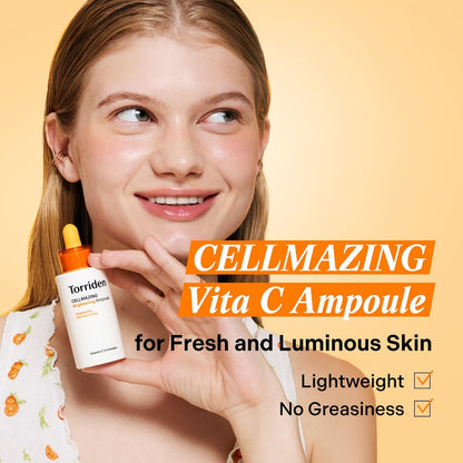 Torriden CELLMAZING Vita C Ampoule 30ml - Refining Pores & Skin Texture with 5D Vitamin C, Seaweed Complex & Panthenol | Korean Facial Serum Avelisse