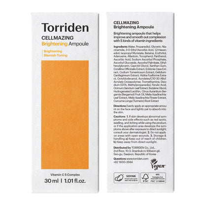 Torriden CELLMAZING Vita C Ampoule 30ml - Refining Pores & Skin Texture with 5D Vitamin C, Seaweed Complex & Panthenol | Korean Facial Serum Avelisse