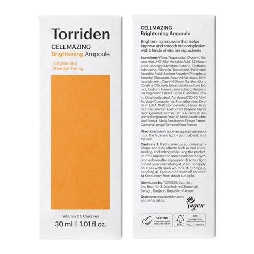 Torriden CELLMAZING Vita C Ampoule 30ml - Refining Pores & Skin Texture with 5D Vitamin C, Seaweed Complex & Panthenol | Korean Facial Serum Avelisse