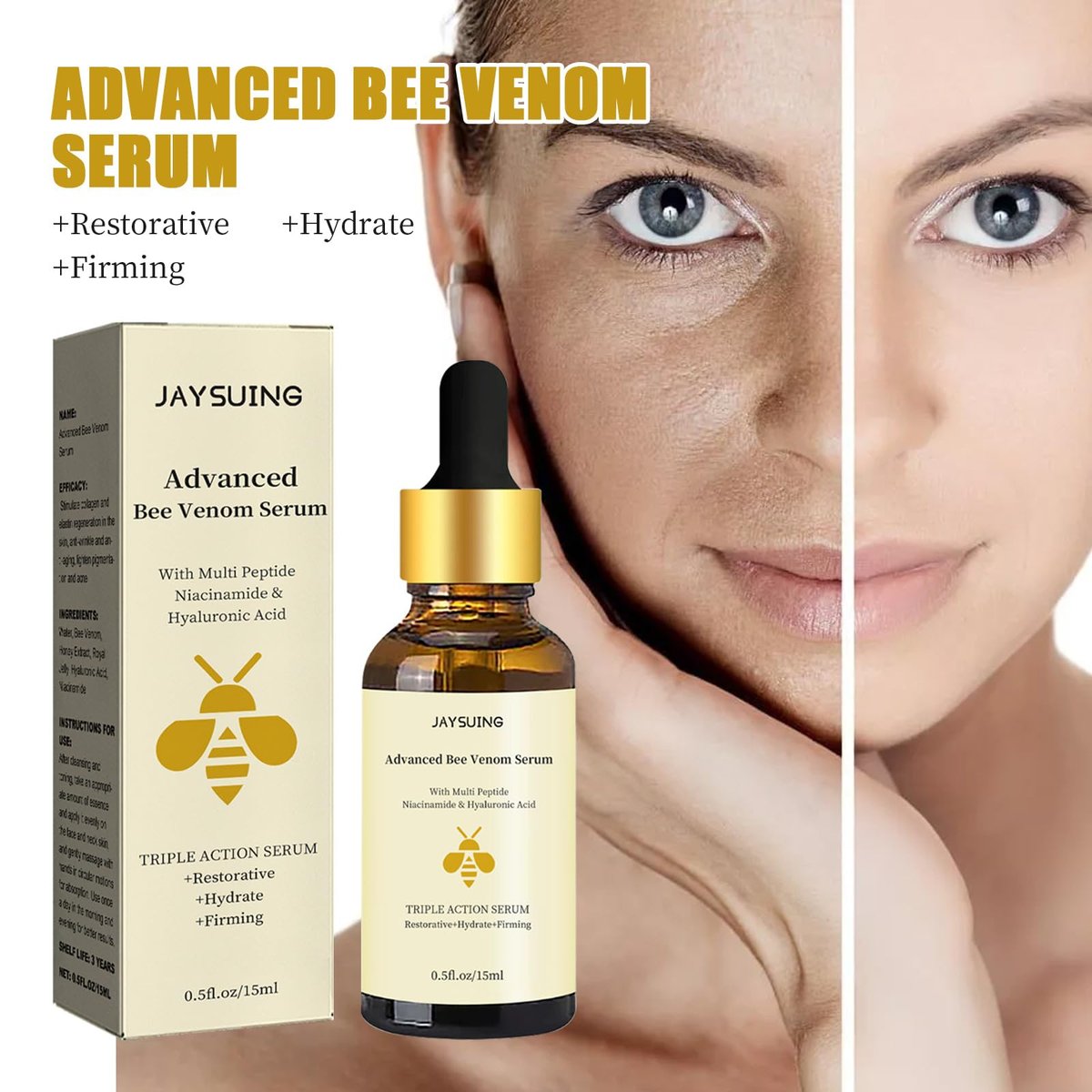 Advanced Bee Venom Serum - Anti-Aging Facial Serum to Refine Fine Lines & Wrinkles, Hydrating Face Essence for Youthful Skin - görsel 3