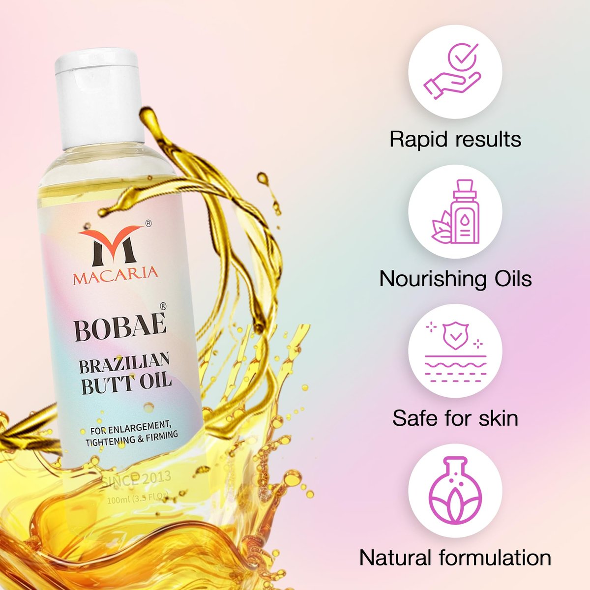 MACARIA Brazilian Butt Oil for Women – Natural Buttock Enhancement Oil (3.38 Fl Oz) - görsel 5