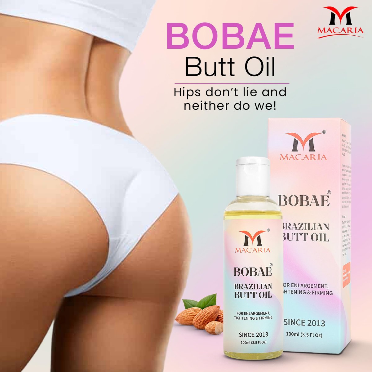MACARIA Brazilian Butt Oil for Women – Natural Buttock Enhancement Oil (3.38 Fl Oz) - görsel 2