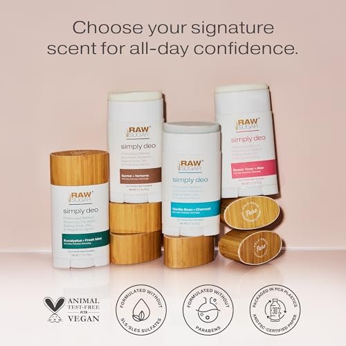 RAW SUGAR Simply Deo Bundle (Pack of 3) - Aluminum Free Deodorant Stick, Beach Rose + Aloe Scent, Whole Body Deodorant for Women & Men, Clean Formulated without Aluminum, Baking Soda, Talc & Parabens Avelisse