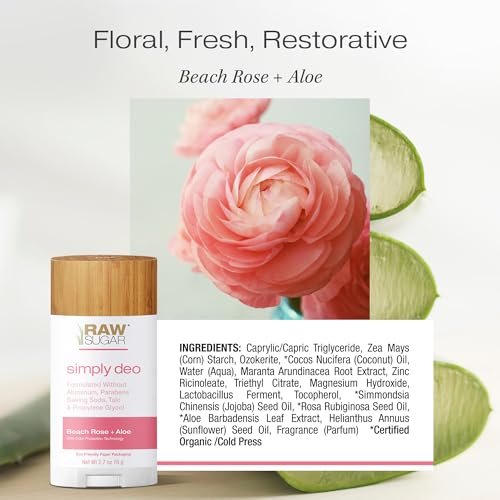 RAW SUGAR Simply Deo Bundle (Pack of 3) - Aluminum Free Deodorant Stick, Beach Rose + Aloe Scent, Whole Body Deodorant for Women & Men, Clean Formulated without Aluminum, Baking Soda, Talc & Parabens Avelisse