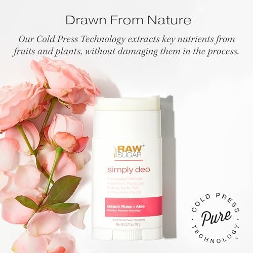 RAW SUGAR Simply Deo Bundle (Pack of 3) - Aluminum Free Deodorant Stick, Beach Rose + Aloe Scent, Whole Body Deodorant for Women & Men, Clean Formulated without Aluminum, Baking Soda, Talc & Parabens Avelisse