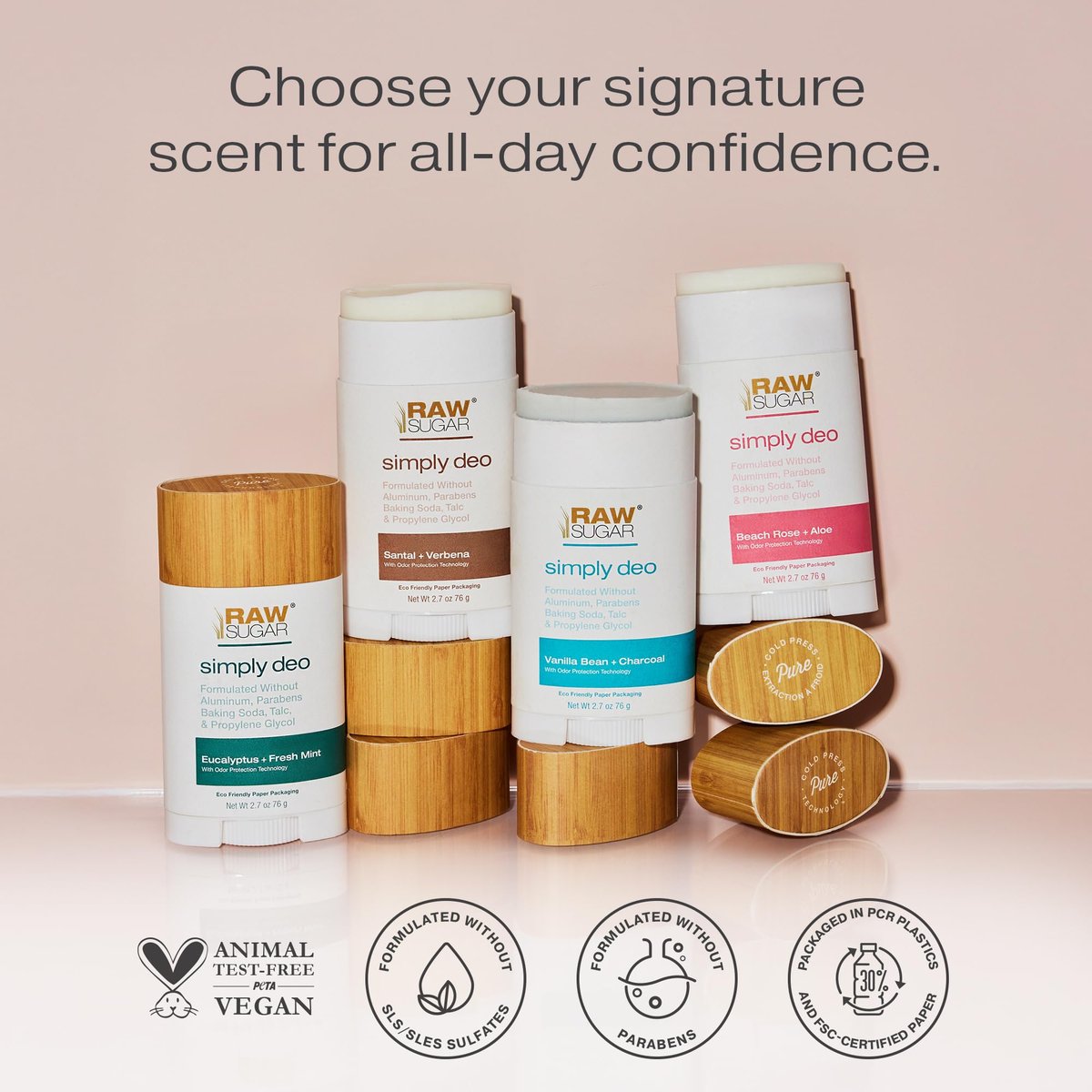 RAW SUGAR Simply Deo Bundle (Pack of 3) - Aluminum Free Deodorant Stick, Beach Rose + Aloe Scent, Whole Body Deodorant for Women & Men, Clean Formulated without Aluminum, Baking Soda, Talc & Parabens Avelisse