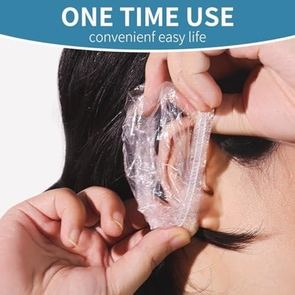100 Pack Disposable Clear Ear Covers for Shower – Waterproof Plastic Ear Protectors for Hair Dye, Bathing, and Swimming