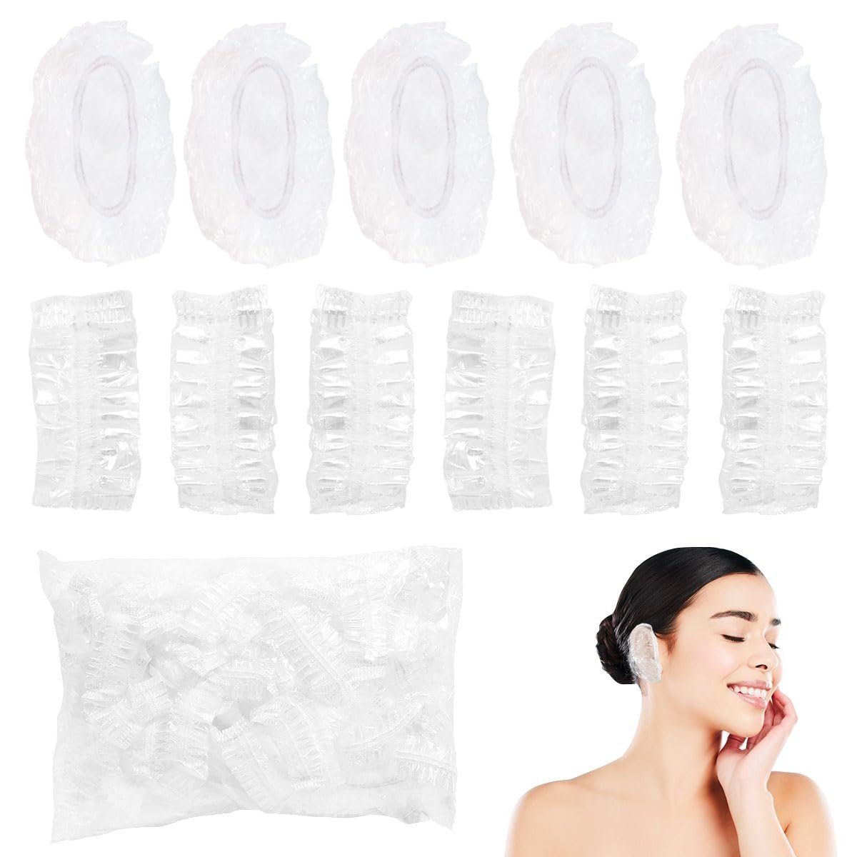 100 Pack Disposable Clear Ear Covers for Shower – Waterproof Plastic Ear Protectors for Hair Dye, Bathing, and Swimming - görsel 1