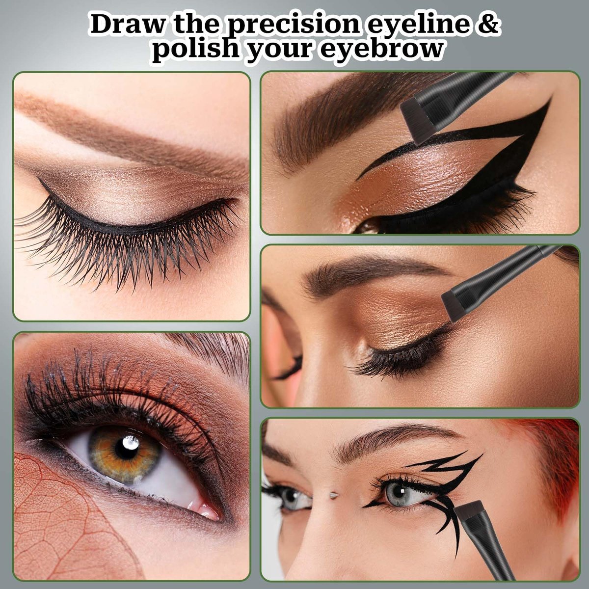 10-Piece Angled Eyebrow & Eyeliner Brush Set – Flat Eyebrow Tint Brush, Ultra Thin Angled Applicator for Precise Makeup - görsel 7