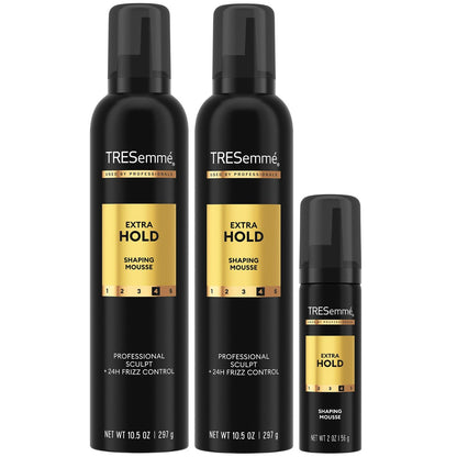 TRESemmé Shaping Mousse Extra Hold 2-Pack + Travel-Size – 24H Frizz Control & Moisturizing Hair Mousse for Sculpting (3 Piece Set) Avelisse
