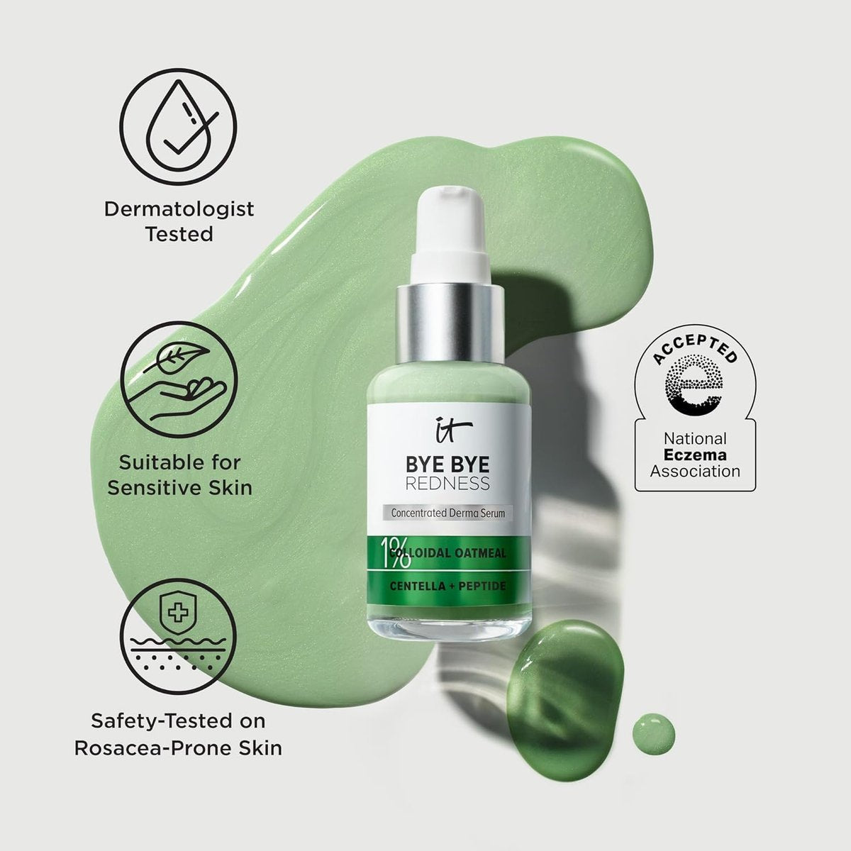 IT Cosmetics Bye Bye Redness Serum - Skin-Calming & Hydrating Face Serum - Instantly Neutralizes Facial Redness - 1% Colloidal Oatmeal, Centella, Peptide & Niacinamide – All Skin Types - 1 fl oz Avelisse
