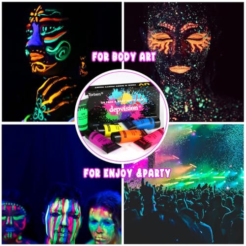 Depvision Glow in the Dark UV Face and Body Paint 6x10ml Neon Blacklight Reactive Fluorescent for Christmas Halloween Party Non-toxic - görsel 6