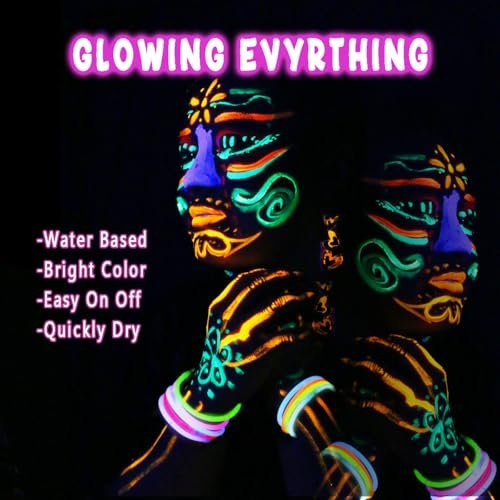 Depvision Glow in the Dark UV Face and Body Paint 6x10ml Neon Blacklight Reactive Fluorescent for Christmas Halloween Party Non-toxic - görsel 4