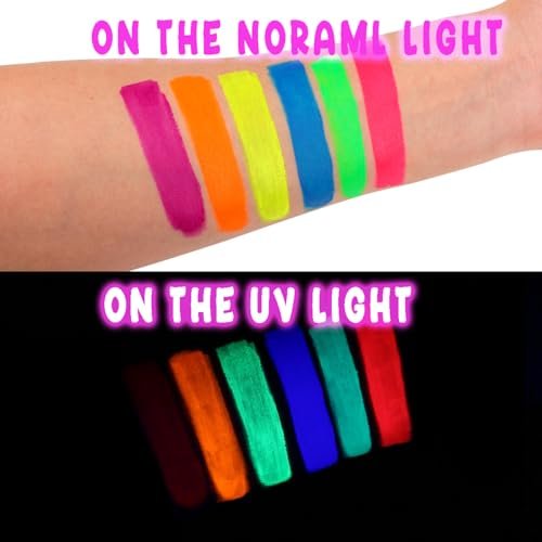 Depvision Glow in the Dark UV Face and Body Paint 6x10ml Neon Blacklight Reactive Fluorescent for Christmas Halloween Party Non-toxic - görsel 12