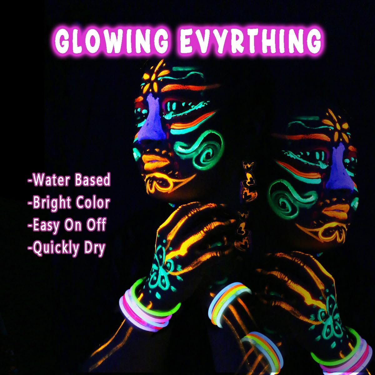 Depvision Glow in the Dark UV Face and Body Paint 6x10ml Neon Blacklight Reactive Fluorescent for Christmas Halloween Party Non-toxic - görsel 3