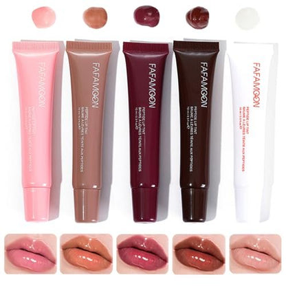 DENESTUP Lip Jam Hydrating Lip Gloss Set - 5 Nude Glitter Glossy Plumping Lipglosses with High Shine Glass Finish