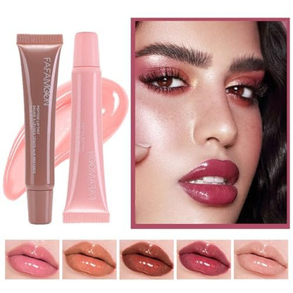 DENESTUP Lip Jam Hydrating Lip Gloss Set - 5 Nude Glitter Glossy Plumping Lipglosses with High Shine Glass Finish