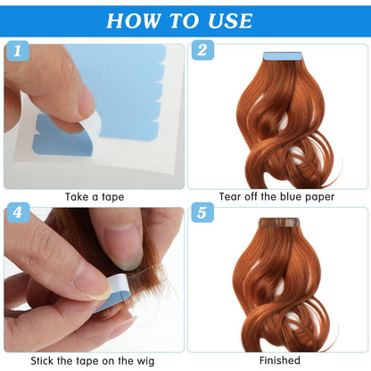 Mabor 120Pcs Double Sided Blue Adhesive Tape for Hair Extensions - 1.58 x 0.32 Inch Polyurethane Tape for Wig and Hair Replacement