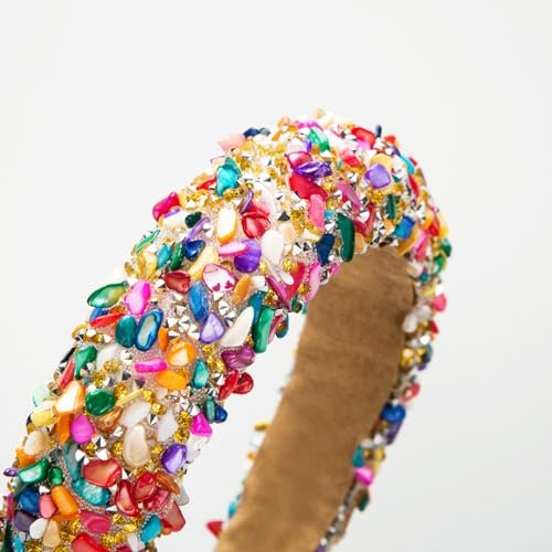 Rhinestone Baroque Retro Colorful Headband - Bling Diamond Padded, Glitter Sparkle Fashion Hair Accessory for Women and Girls (Rose Yellow Green) - görsel 6