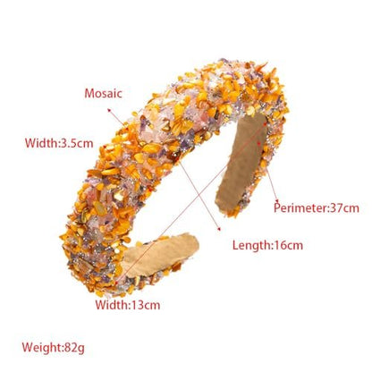 Rhinestone Baroque Retro Colorful Headband - Bling Diamond Padded, Glitter Sparkle Fashion Hair Accessory for Women and Girls (Rose Yellow Green)