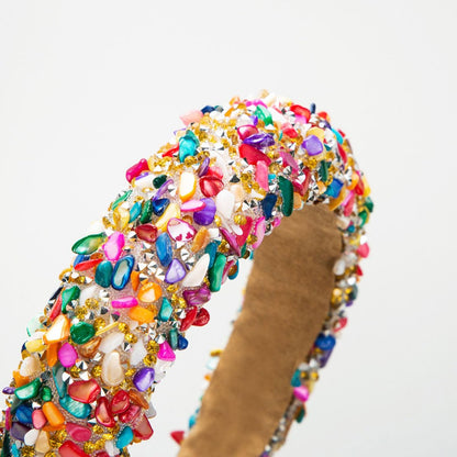 Rhinestone Baroque Retro Colorful Headband - Bling Diamond Padded, Glitter Sparkle Fashion Hair Accessory for Women and Girls (Rose Yellow Green)
