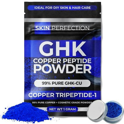 Skin Perfection GHK-Cu Copper Peptide Powder 99.7% Pure – DIY Copper Peptides Serum for Face and Scalp, 1 Gram (Creates Up to 100ml) for Fuller Hair and Smoother Skin Avelisse