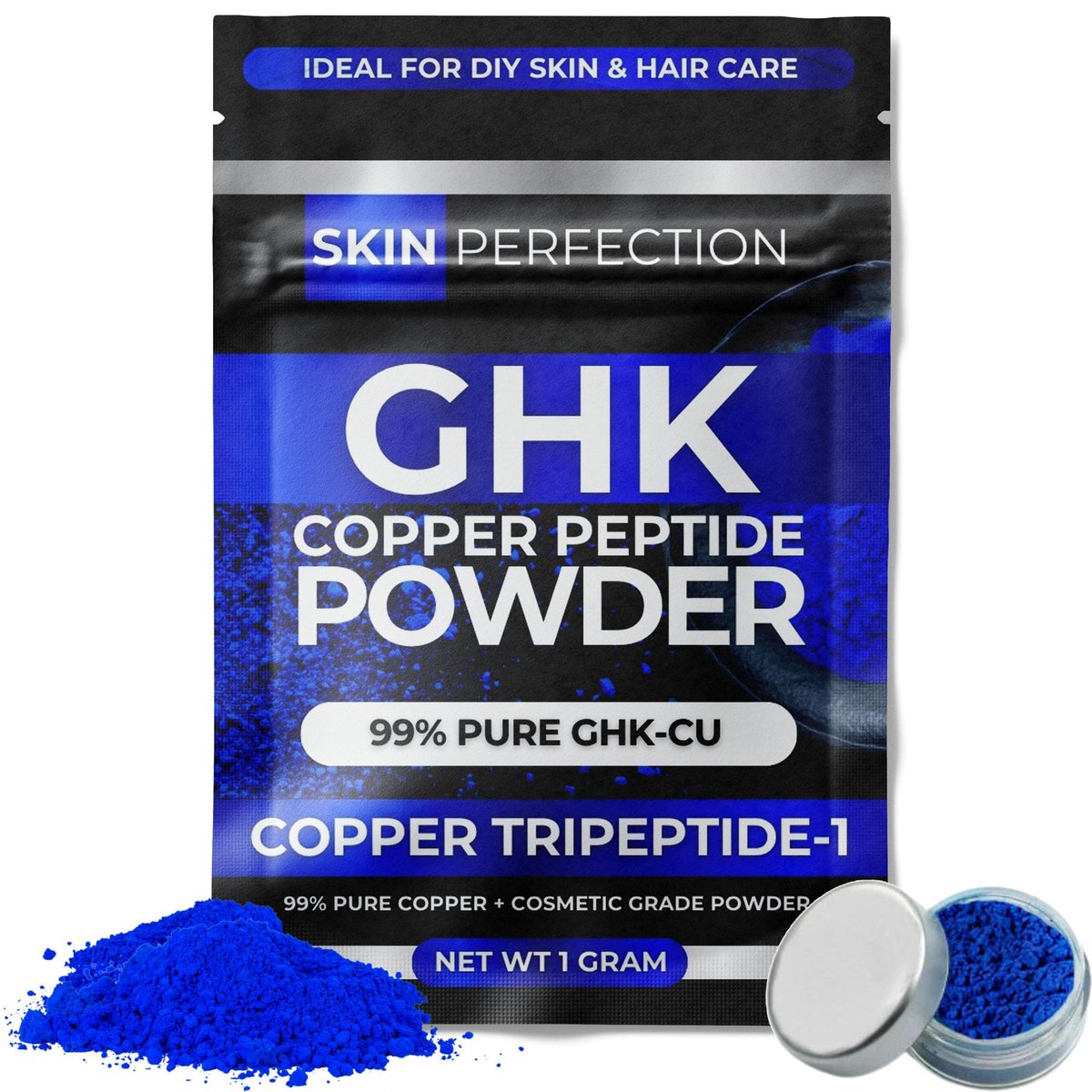 Skin Perfection GHK-Cu Copper Peptide Powder 99.7% Pure – DIY Copper Peptides Serum for Face and Scalp, 1 Gram (Creates Up to 100ml) for Fuller Hair and Smoother Skin Avelisse