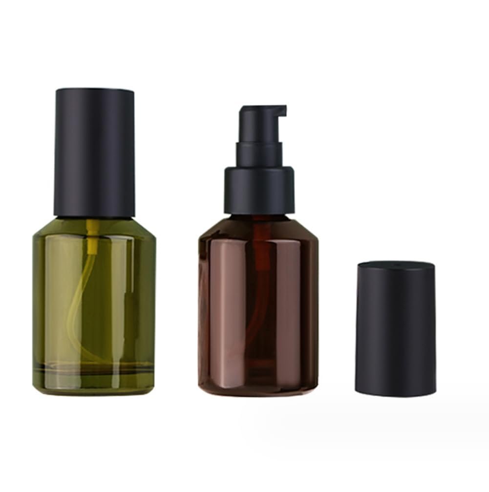 2 Pcs 60ml 2oz Glass Travel Bottles Leakproof Liquid Foundation Bottle Lotion Pump Bottles Lotion Dispenser Soap Dispenser Cosmetics Containers Jar with Black Pump (Wine Red and Green) - görsel 1