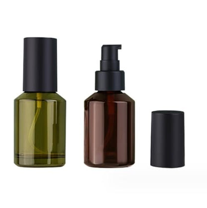 2 Pcs 60ml 2oz Glass Travel Bottles Leakproof Liquid Foundation Bottle Lotion Pump Bottles Lotion Dispenser Soap Dispenser Cosmetics Containers Jar with Black Pump (Wine Red and Green)
