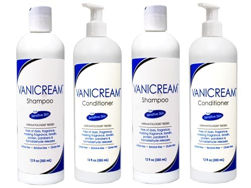 Vanicream Shampoo and Conditioner Set for Sensitive Skin - Dermatologist Tested - 2 Bottles Each (12 Oz) - 4 Total Avelisse