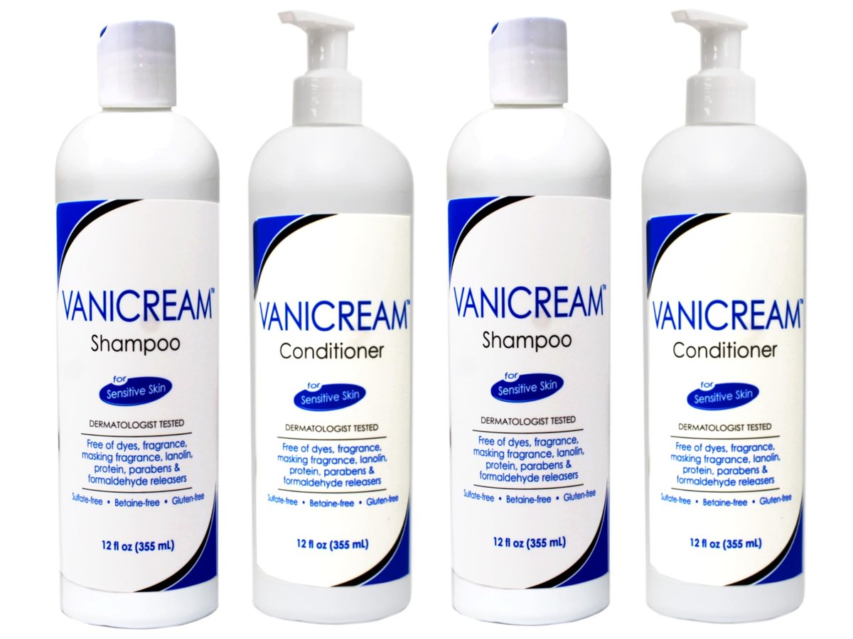 Vanicream Shampoo and Conditioner Set for Sensitive Skin - Dermatologist Tested - 2 Bottles Each (12 Oz) - 4 Total Avelisse