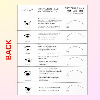 LEES A.M. Lash Mapping Chart for Eyelash Extension Training – Beginner Practice Sheet with Curl and Diameter Guide