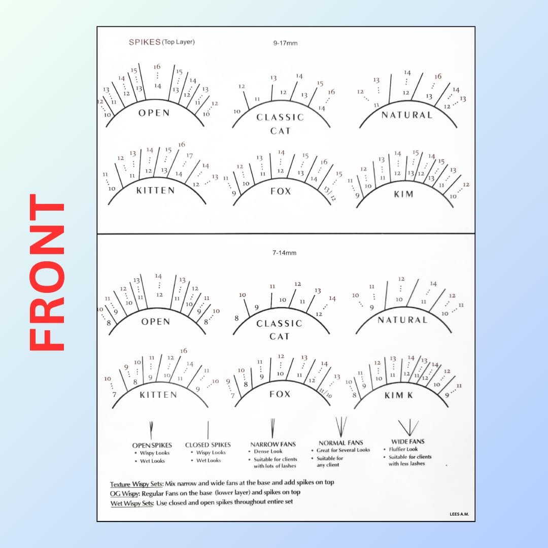 LEES A.M. Lash Mapping Chart for Eyelash Extension Training – Beginner Practice Sheet with Curl and Diameter Guide - görsel 3