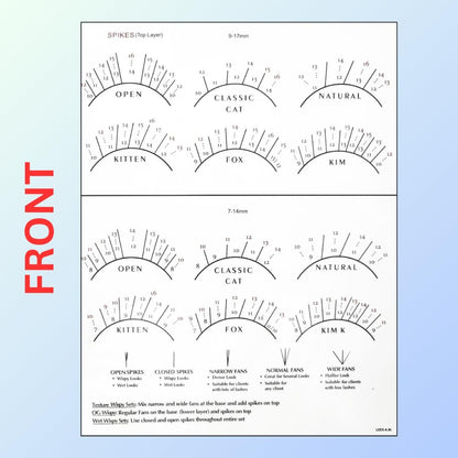 LEES A.M. Lash Mapping Chart for Eyelash Extension Training – Beginner Practice Sheet with Curl and Diameter Guide