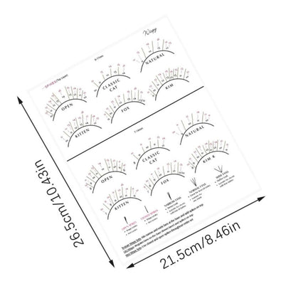 LEES A.M. Lash Mapping Chart for Eyelash Extension Training – Beginner Practice Sheet with Curl and Diameter Guide