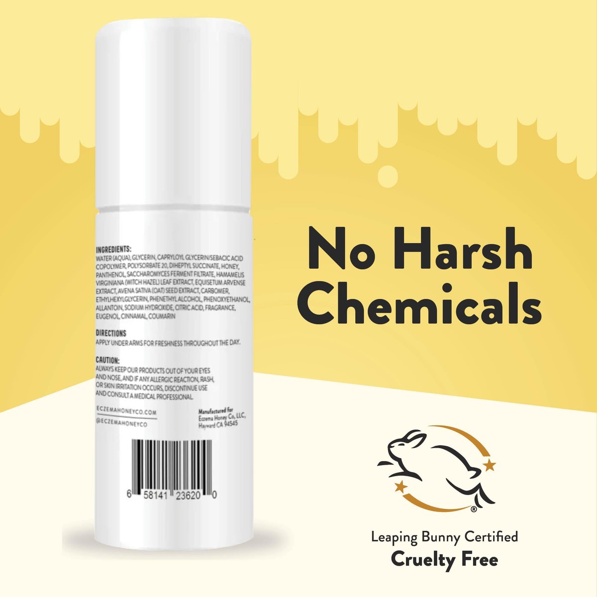 ECZEMA HONEY Soothing Oatmeal Deodorant - Aluminum Free Roll On for Women & Men - Natural Deodorant for Eczema Prone & Sensitive Skin (3 Oz) Avelisse