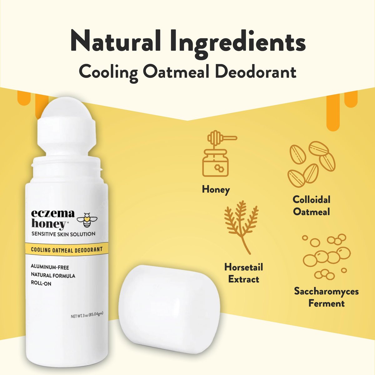 ECZEMA HONEY Soothing Oatmeal Deodorant - Aluminum Free Roll On for Women & Men - Natural Deodorant for Eczema Prone & Sensitive Skin (3 Oz) Avelisse