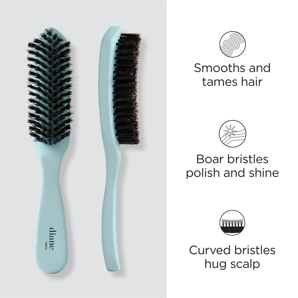 Diane Nylon Reinforced Boar Bristle Curved Smoothing Hair Brush – Tame Frizz & Flyaways, Glossy Finish for Ponytails, Buns & Updos - görsel 3