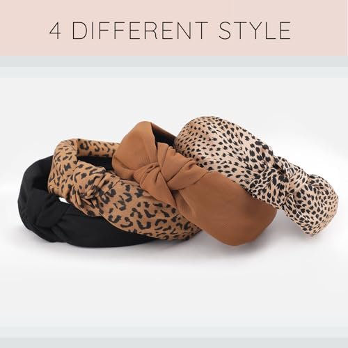 Sept Montagne Top Knotted Headband for Women Trendy 4 Pack - Wide Chunky Headbands in Black, Brown, Leopard - Fashion Hair Accessories - görsel 4